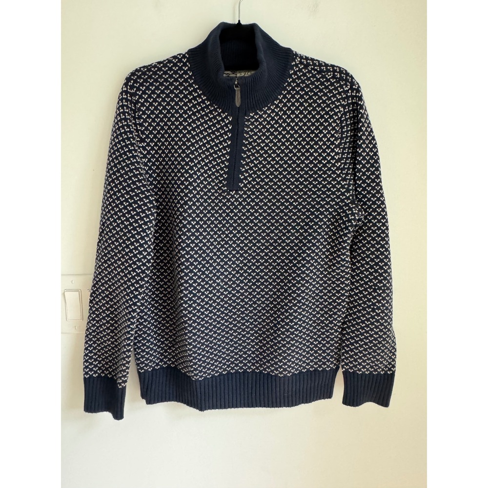J.‎ Crew Mens Navy White Birds Eye Knit 100% Cotton Quarter Zip Sweater Small